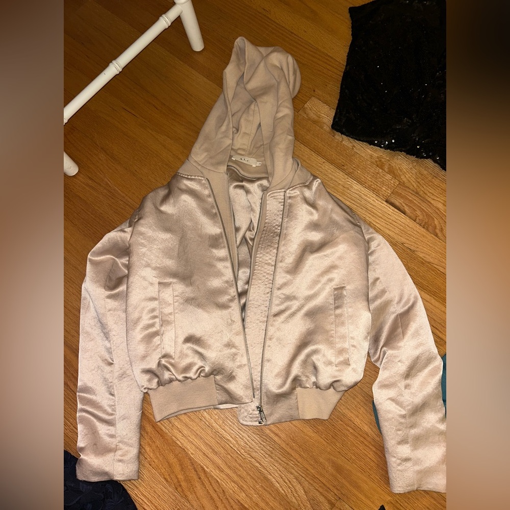 ALC Satin Bomber Jacket With Hood